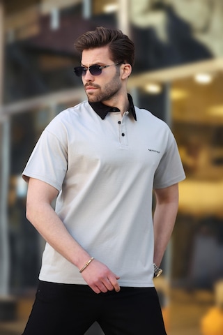 Madmext Boyalı Gri Düğmeli Polo Yaka Erkek T-shirt E7119 Boyalı Gri