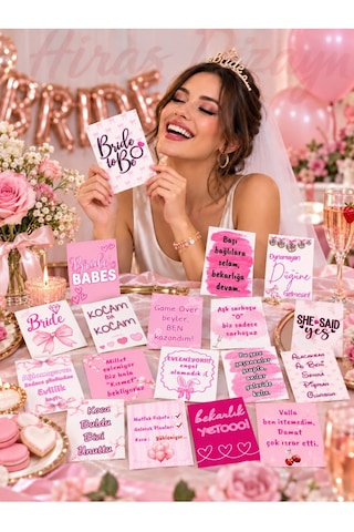 Hiras Dizayn Pembe Bride Motto Kartları 18 Adet Bekarlığa Veda Nedime Fotoğraf Seti
