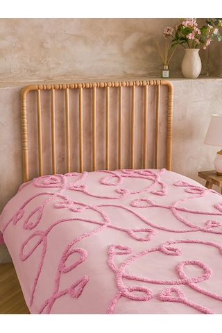 Pembe Kalp Nakışlı Yatak Örtüsü 130x170 Cm