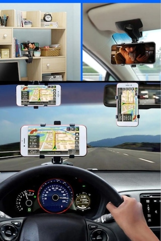 Araba Gösterge Üstüne Takılan Telefon Tutucu Torpido Dikiz Aynası Ve Güneşlik İçin Telefon Standı Ak