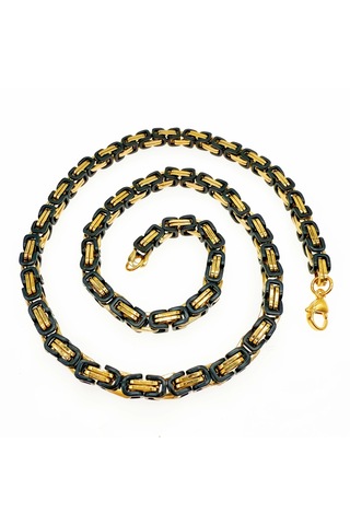 Çelik Kolye Kral Zincir Model 0.5 Mm Kalınlık 55 Cm Uzunluk Bizans Bağlantı Altın Sarısı Gold Siyah Black Gold - Siyah