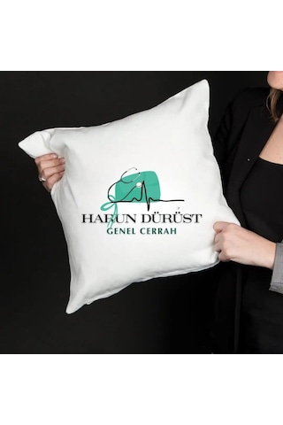 Doktorlara Özel Saten Yastık Kılıfı 50x50 Cm İsme Özel Baskılı Doktor Temalı Dekoratif Kırlent Kılıfı İçi Boş Beyaz