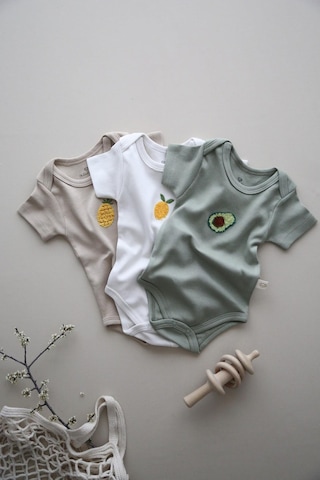 3lü Nakışlı Çıtçıtlı Kısa Kollu Body Zıbın Model 3 Beyaz