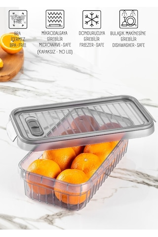 Vienev 3lü Kendinden Çizgili Kilitli Kapaklı Saklama Kabı Seti 2 Litre Antrasit