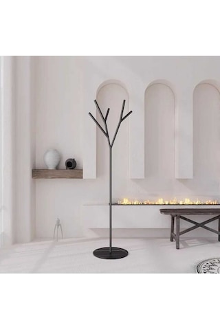 Metal Siyah Ayaklı Askılık Dekoratif Mont Ceket Elbise Askılığı Portmanto 168 Cm Siyah