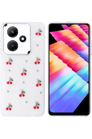 Ariatech İnfinix Hot 30i Kılıf Airbag Tasarımlı Simli Şeffaf Kutup Kapak - Kiraz Kiraz