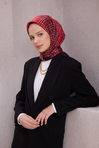 BELLİ Ekose Desen İpek Twill Eşarp 4218d01 Kırmızı - 85