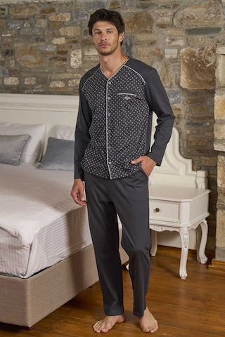 Cossy By Aqua 26166 Erkek Uzun Kollu Önden Düğmeli Pijama Takımı-desenli Desenli