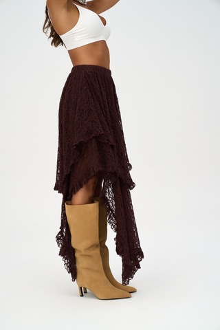 Mireya Asimetrik Bordo Dantel Etek Bordo