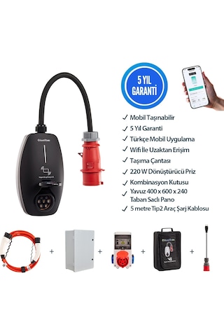 22KwEvwallboxV3 PlastikPano Tekli Kombinasyon 5mt Tp2Kablo