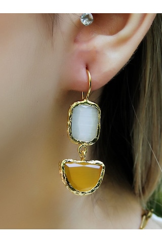 İkili Model Kedigözü Cam Sallantılı Kadın Küpe Euku26s Sarı