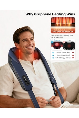 Comfıer Isıtmalı Shiatsu Boyun Masajı, Derin Doku Ağrısını Gidermek İçin Kablosuz Boyun Ve Omuz Masajı, Grafen Isıtma, 4d Yoğurma Sırt Masajı Yastığı, Şarj Edilebilir