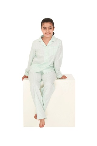 The Don Açık Yeşil Beyaz Kareli Kız Çocuk Pijama Takımı (9-14 Yaş