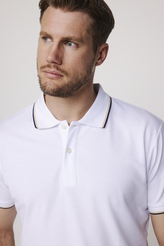 Tudors Erkek Slim Fit Dar Kesim Düz Pike Kol Şeritli Beyaz Polo Yaka Tişört-27645-Beyaz