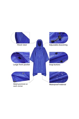 Tomshoo Kapşonlu Yağmur Panço Cep Hafif Su Geçirmez Mavi