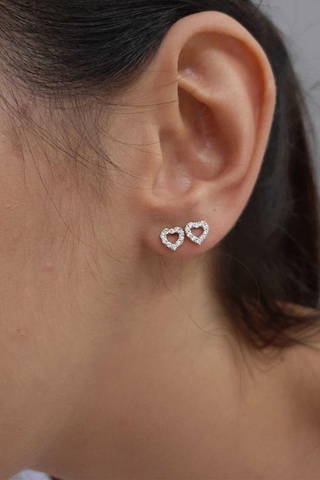Fiyonk Kuyumculuk 14 Ayar Altın Swarovski Taşlı Kalp Küpe 001