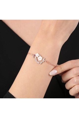 Mia Vento Manolya Çiçeği Işıltı Buklesi Rose Flowers Gümüş Bileklik