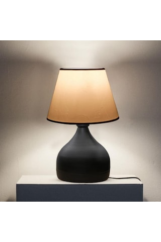 Milano Metal Gövdeli Abajur Konik Krem Dallı Desen Pvc Başlık Yatak Odası Salon Cafe Ayndınlatma Krem