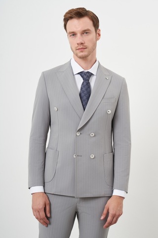 Morven Erkek Gri Polyamide Trend Kruvaze Slim Fit Sivri Yaka Takım Elbise 24ys001004100 Gri