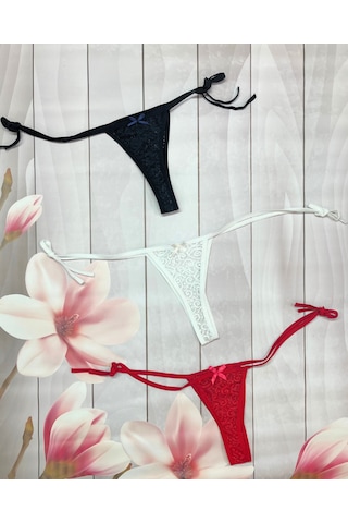 Hafif Giyim Fantezi Seksi 3'lü Dantelli Yandan Bağlamalı Seksi Tanga Hf0054 Çok Renkli