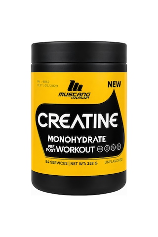 Mustang Nutrition Creatine Monohydrate Kreatin 252 Gr 84 Servis + Shaker + Protein Kahve Hediyeli Aromasız
