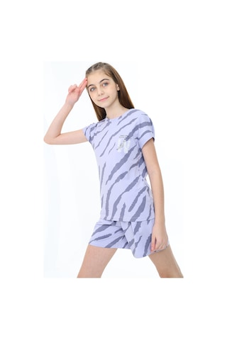Toontoy Kids Toontoy Kız Çocuk 2'li Takım Baskılı Bisiklet Yaka T-shirt & Beli Lastikli Şort Açık Lila