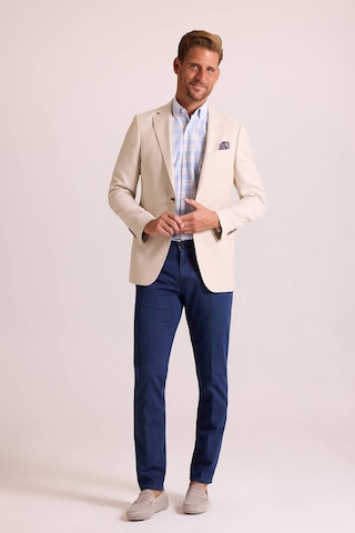 Erkek Bej Regular Fit Mono Yaka Keten Ceket 001