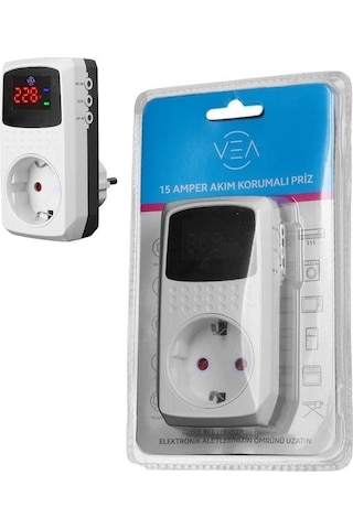 Vea Ve-22393 15a 3520w Tekli Dijital Göstergeli Akım Korumalı Priz 0
