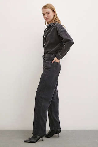 Never More Yüksek Bel Kesik Paça Mom Jean Siyah Siyah