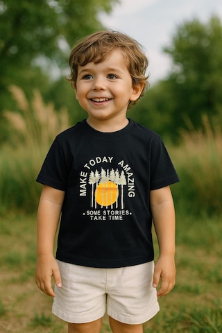 Erkek Çocuk %100 Pamuklu Baskılı Kısa Kollu Tişört - Siyah 3-4 Yaş 8-9 Yaş SIYAH