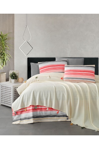 Valeria Tassel Krem Renkli Çift Kişilik Püsküllü Pike Takımı