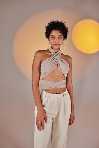 Holly Lolly Crop Model Wrap Top Bej