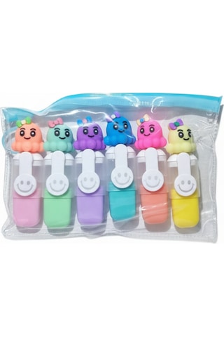 Sevimli Karakter Başlıklı Mini Fosforlu Keçeli Kalem-6lı Set-fosfor05