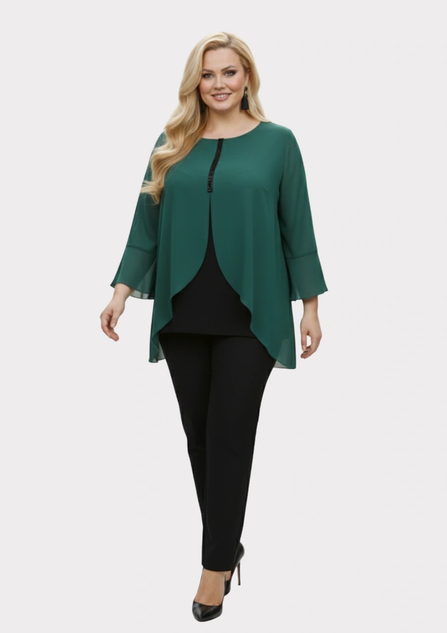 Lilas Xxl Büyük Beden Yeşil Renkli Şifon Bluz Yeşil