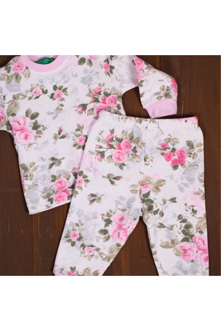 Büyük Çiçek Desenli Kız Bebek Eşofman Takımı Pembe Pembe