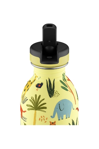 Kids Bottle Jungle Friends Paslanmaz Pipetli Çelik Çocuk Su Matarası 250 Ml Sarı