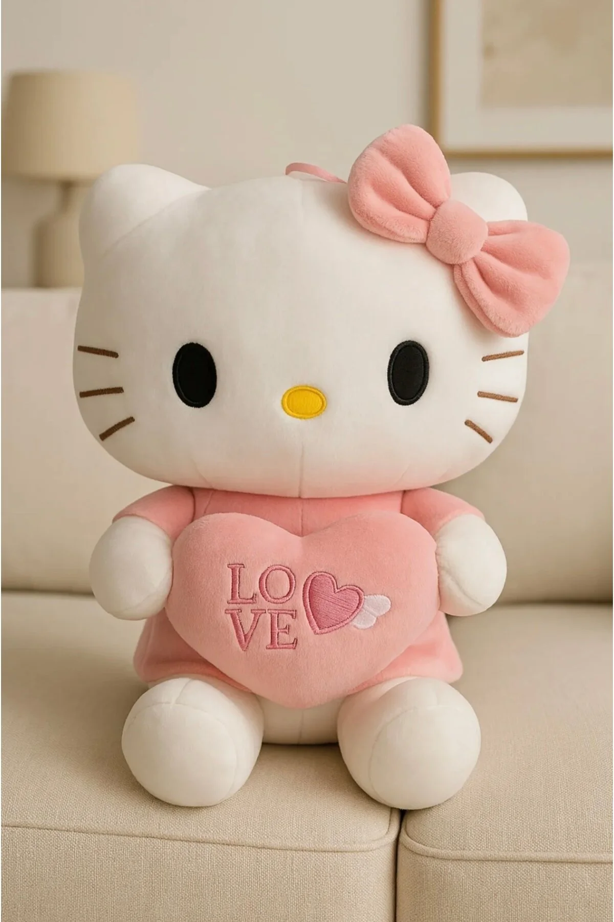 Hello Kitty Mor Peluş Oyuncak 35cm + Deri Çanta Şık Hediye Seti Açık Pembe