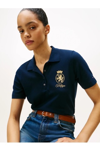 Tommy Hilfiger Gold Crest Reg Ss Po, C1g Lacivert Kadın Polo T-shirt