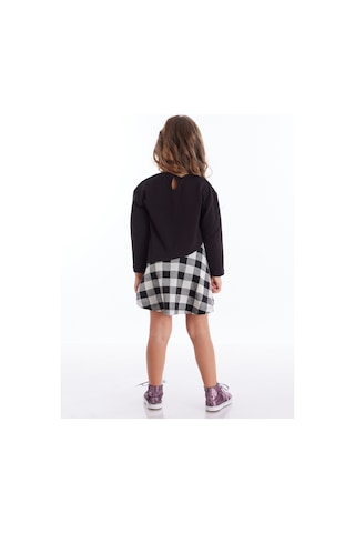 Denokids Kız Çocuk Kışlık Kedi Desenli Siyah Asimetrik Uzun Kollu Elbise 4-10 Yaş