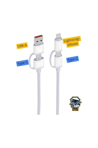 Beyaz 4in1 Süper Hızlı Şarj Kablosu 65w Şarj Usb'den Type-c'/lightning'e Type-c'den Type-c/lightning