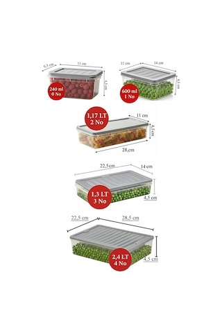 25 Parça 5 Boy Multi Saklama Kabı Seti Difrize Ve Microdalgaya Uygun Şeffaf