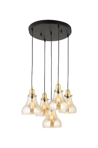 Lampaluce Cono Modern Sarkıt Salon Avizesi 5'li Sarı 40x70cm Bal - Eskitme