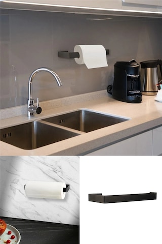 Metal Siyah Model Yapışkanlı Vidalı Uzun Havlu Kağıt Asacağı Peçetelik Diğer