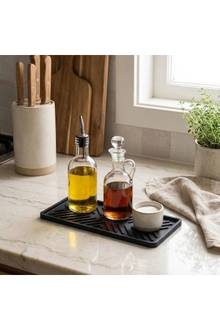 Siyah Silikon Yağdanlık Altlığı Kaydırmaz Mutfak Organizer 23x10 Cm 5468 Çok Renkli