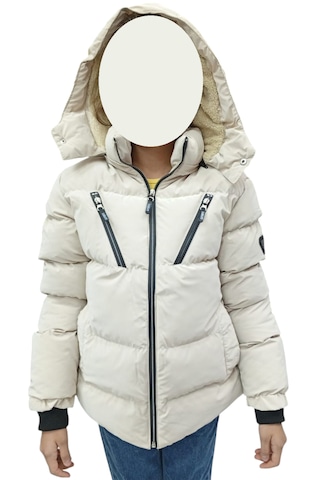 Kız Çocuk /erkek Çocuk Çapraz Fermuar Model Kapüşonu Çıkabilen İçi Peluş Astarlı Bej Renk Mont Bej