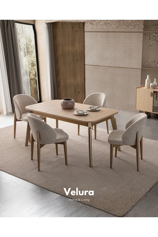 Victor Açılır Yemek Masası + 4 Sandalye Bej