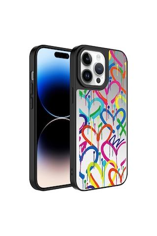 Apple Uyumlu iPhone 14 Pro Max Uyumlu Aynalı Desenli Kamera Korumalı Parlak Zore Mirror Kılıf-kalp Kalp -