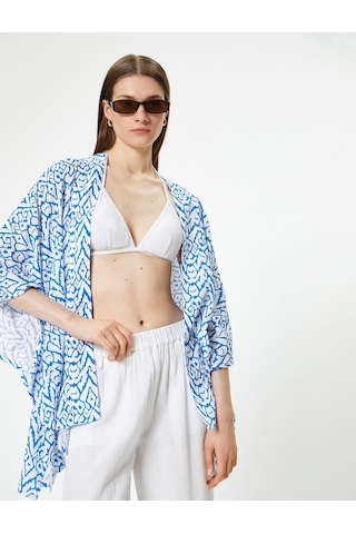 Koton Oversize Kimono Kısa Geniş Kollu Viskoz Kumaş Etnik Desenli Lacivert Desenli 4sak80019mw Lacivert