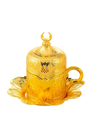 Lalezar 6 Kişilik 24 Parça Altın Renkli Türk Kahvesi Fincan Seti