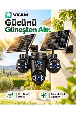 Vkam Reina 4 Kameralı 4g Çift Solar Panel Aov Gece Görüş Sesli Konuşma 1 Yıl İnternet